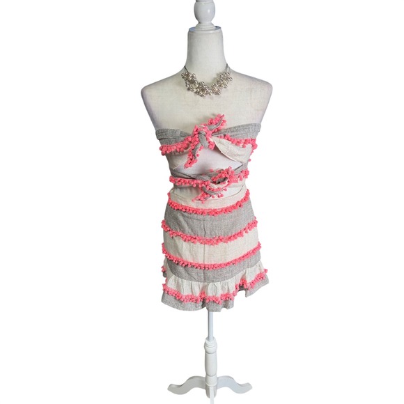 Tularosa Dresses & Skirts - Tularosa‎ Pom Trim Strapless Mini Dress Size S